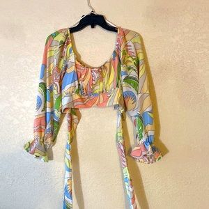 Cute, Stylish, Palm Springs vibe crop top with back tie to add to your closet!
